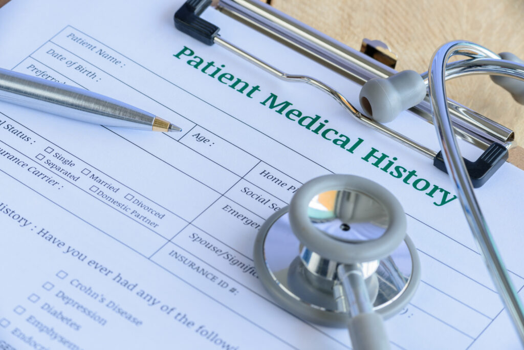 Patient,Medical,History,On,A,Clipboard,With,Stethoscope,And,A